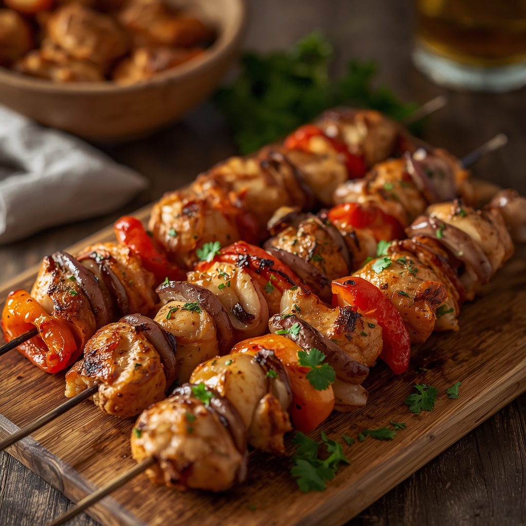 Куриный шашлык с овощами и грибами в аэрогриле