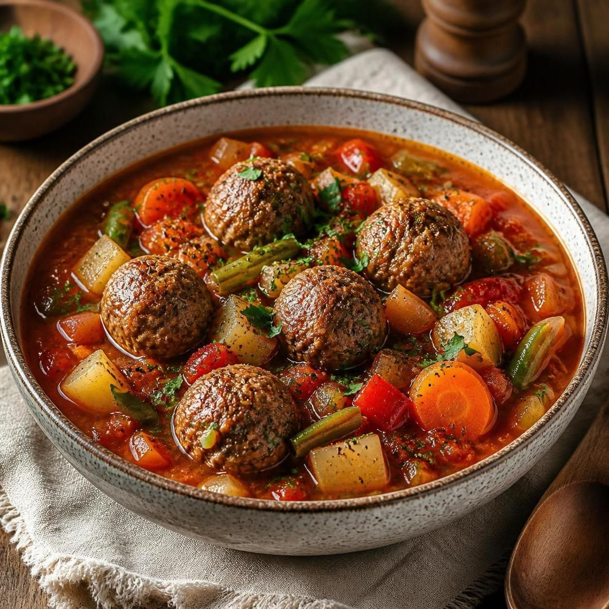 Рагу с фрикадельками и овощами — сытное и ароматное