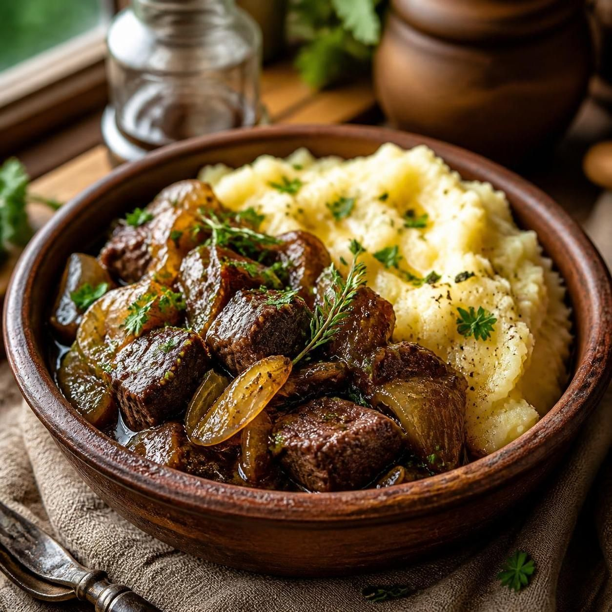 Говядина, томлённая с луком и сливочным маслом