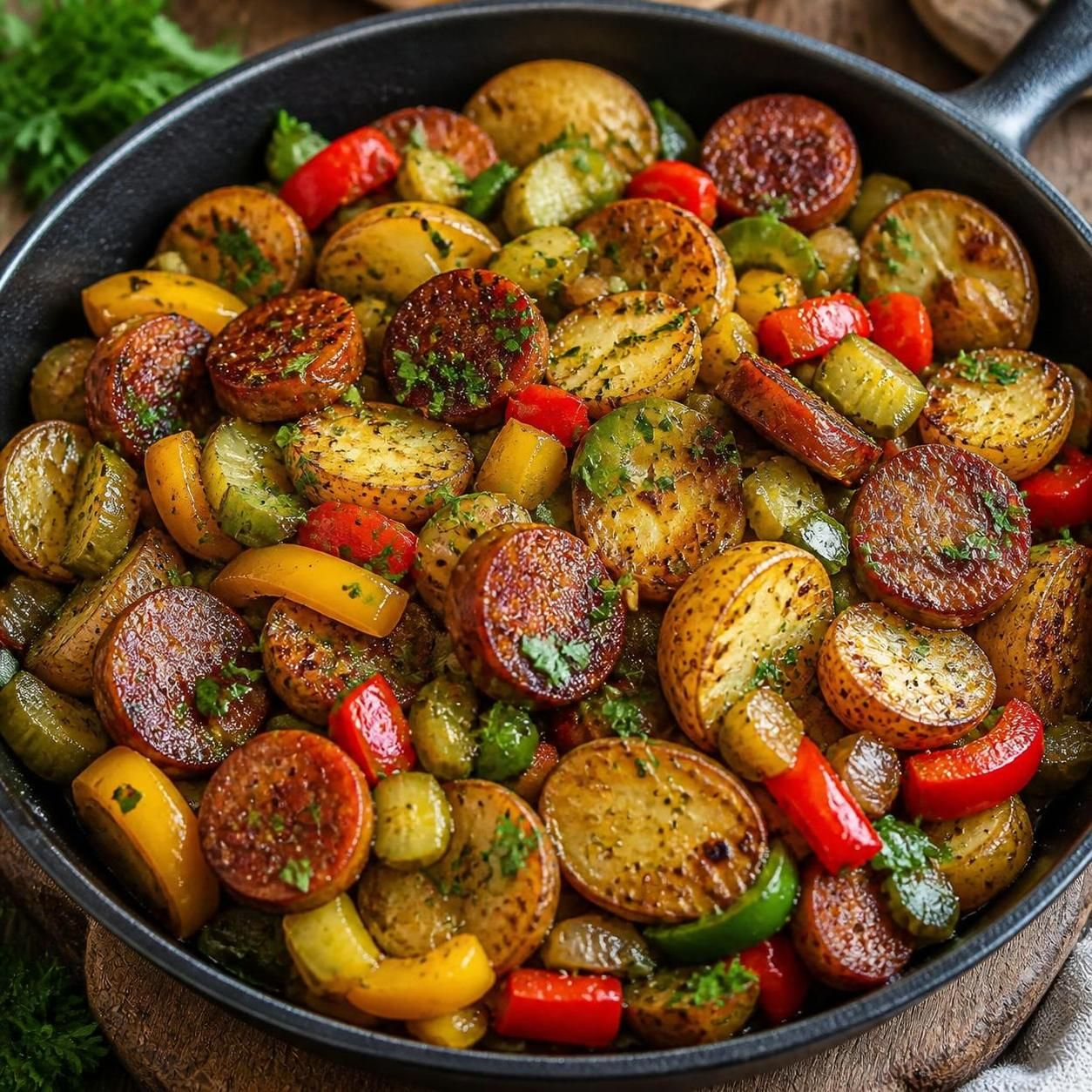 Картофель по-охотничьи с колбасками и сосисками