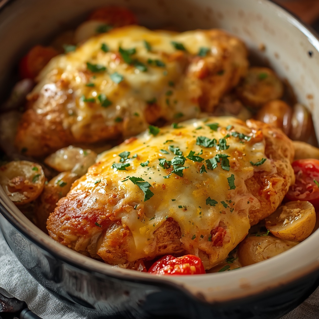 Маринованное куриное филе с картошкой в духовке