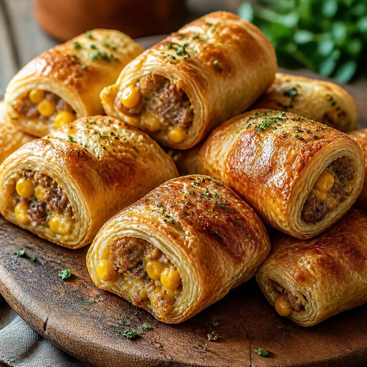 Сосисочные слойки с кукурузой и сыром